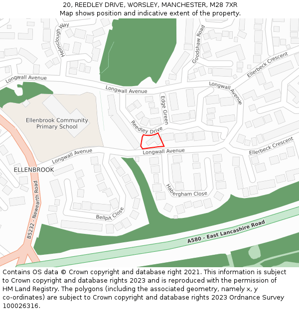 20, REEDLEY DRIVE, WORSLEY, MANCHESTER, M28 7XR: Location map and indicative extent of plot