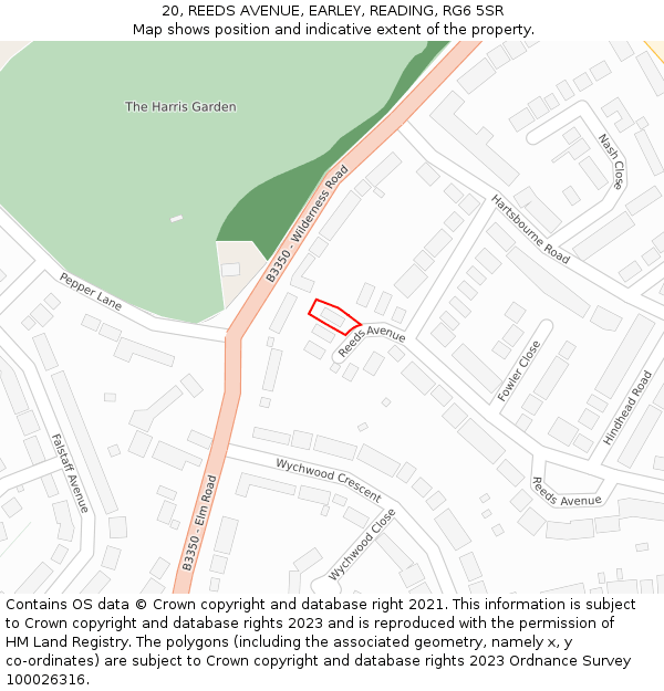 20, REEDS AVENUE, EARLEY, READING, RG6 5SR: Location map and indicative extent of plot