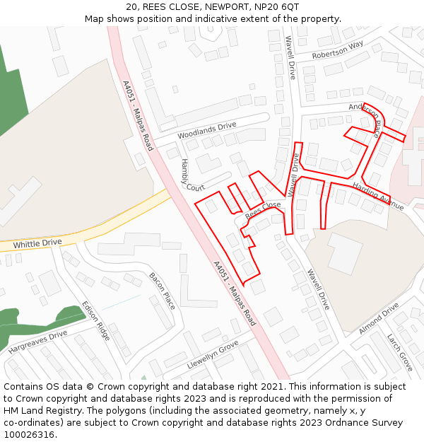 20, REES CLOSE, NEWPORT, NP20 6QT: Location map and indicative extent of plot