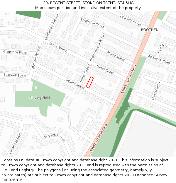 20, REGENT STREET, STOKE-ON-TRENT, ST4 5HG: Location map and indicative extent of plot