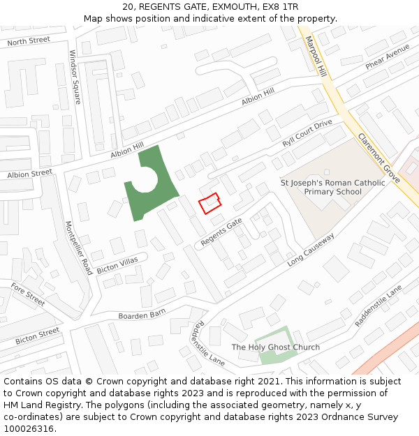 20, REGENTS GATE, EXMOUTH, EX8 1TR: Location map and indicative extent of plot