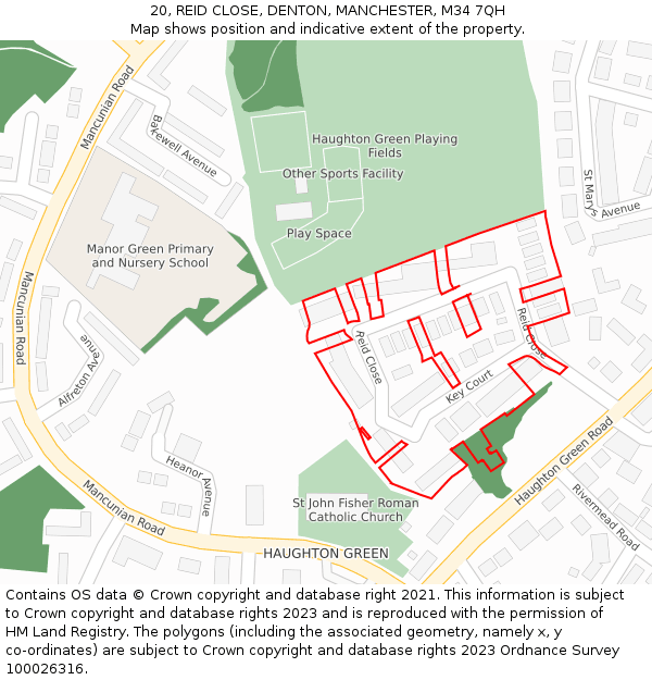 20, REID CLOSE, DENTON, MANCHESTER, M34 7QH: Location map and indicative extent of plot