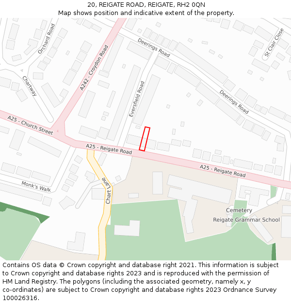 20, REIGATE ROAD, REIGATE, RH2 0QN: Location map and indicative extent of plot