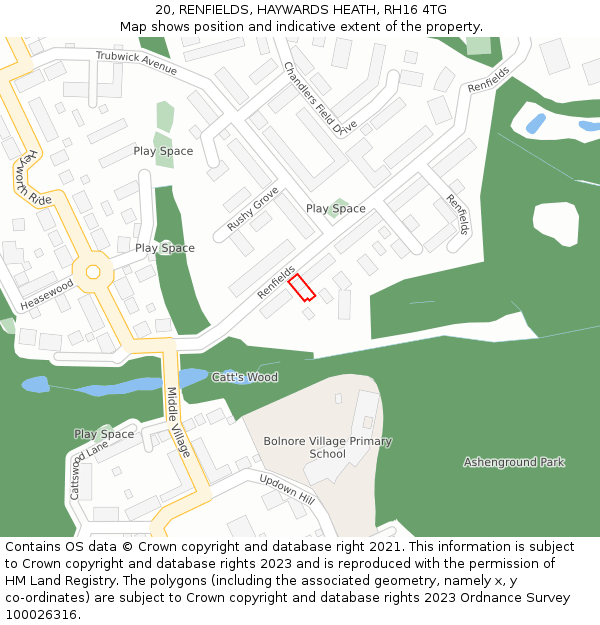20, RENFIELDS, HAYWARDS HEATH, RH16 4TG: Location map and indicative extent of plot