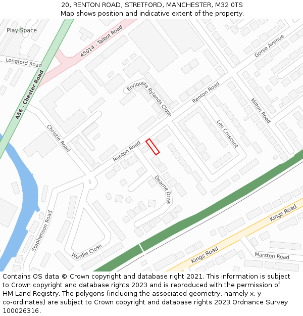 20, RENTON ROAD, STRETFORD, MANCHESTER, M32 0TS: Location map and indicative extent of plot