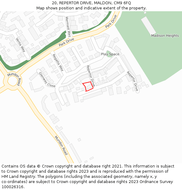 20, REPERTOR DRIVE, MALDON, CM9 6FQ: Location map and indicative extent of plot