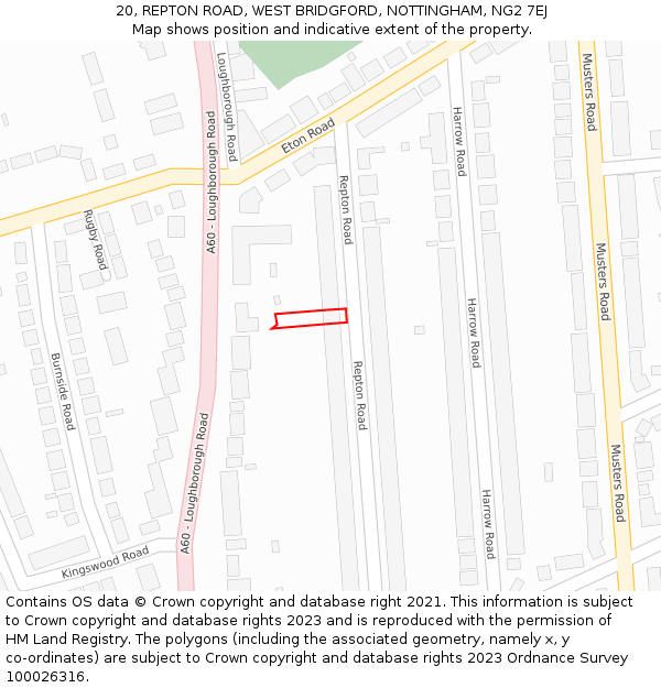 20, REPTON ROAD, WEST BRIDGFORD, NOTTINGHAM, NG2 7EJ: Location map and indicative extent of plot