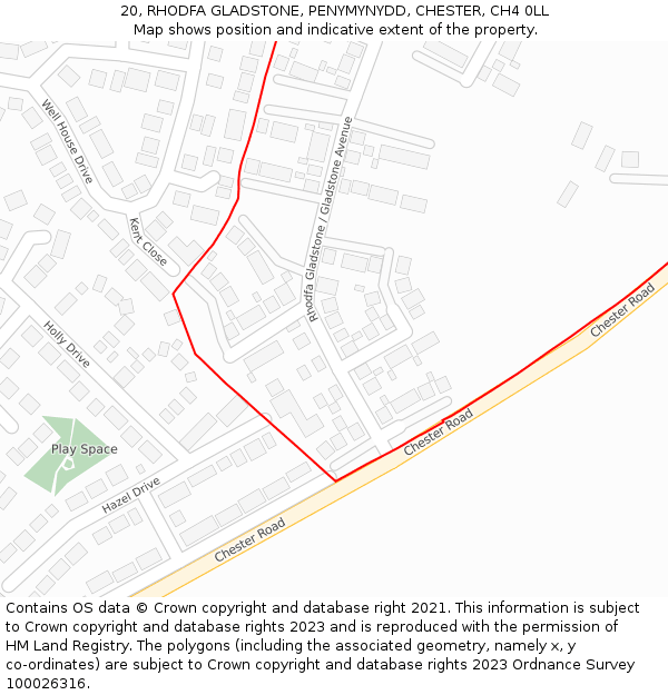 20, RHODFA GLADSTONE, PENYMYNYDD, CHESTER, CH4 0LL: Location map and indicative extent of plot