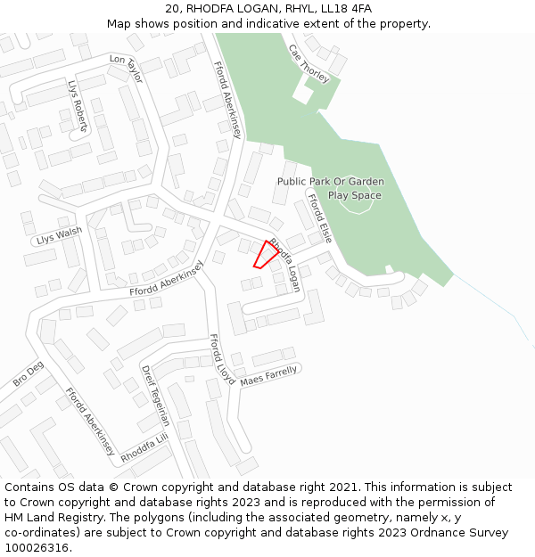 20, RHODFA LOGAN, RHYL, LL18 4FA: Location map and indicative extent of plot