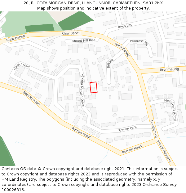20, RHODFA MORGAN DRIVE, LLANGUNNOR, CARMARTHEN, SA31 2NX: Location map and indicative extent of plot