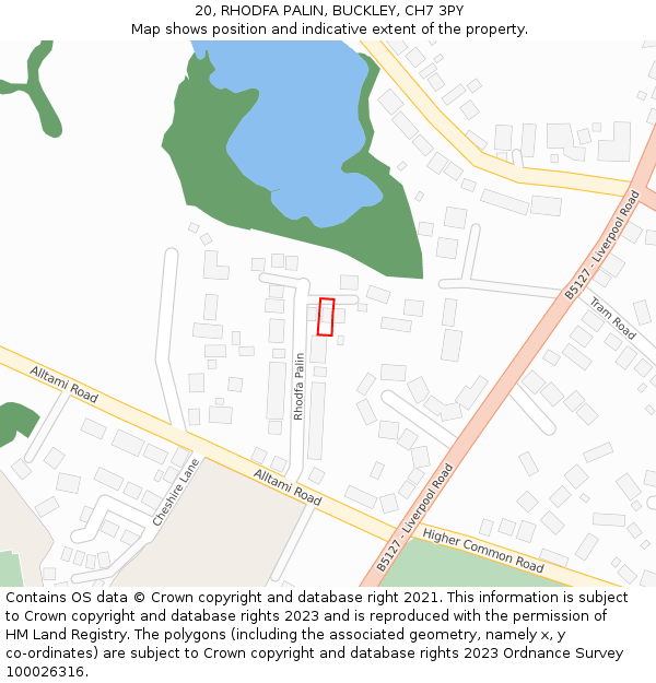 20, RHODFA PALIN, BUCKLEY, CH7 3PY: Location map and indicative extent of plot