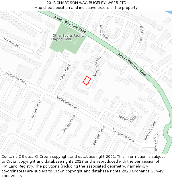 20, RICHARDSON WAY, RUGELEY, WS15 2TD: Location map and indicative extent of plot