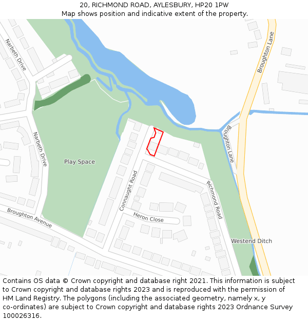 20, RICHMOND ROAD, AYLESBURY, HP20 1PW: Location map and indicative extent of plot