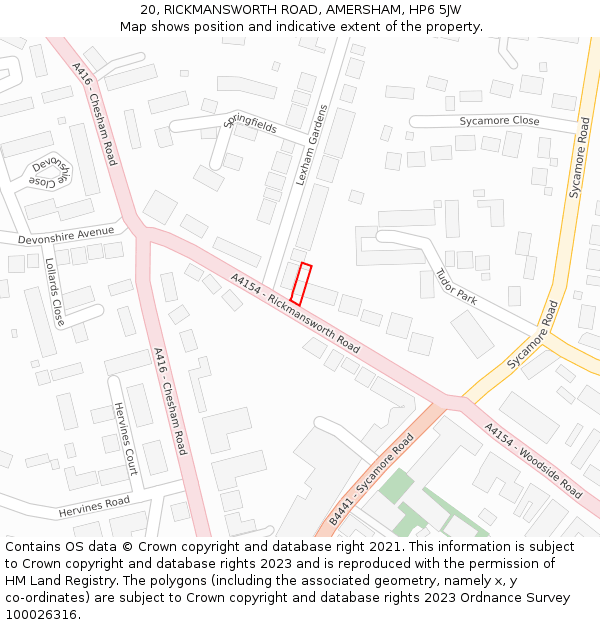 20, RICKMANSWORTH ROAD, AMERSHAM, HP6 5JW: Location map and indicative extent of plot