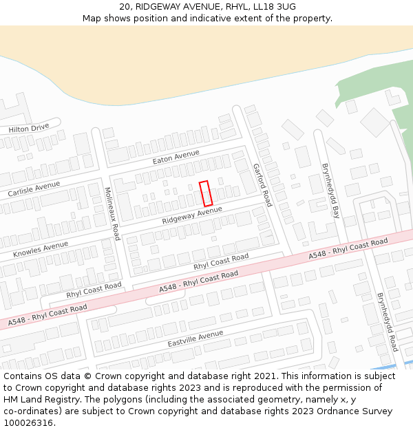 20, RIDGEWAY AVENUE, RHYL, LL18 3UG: Location map and indicative extent of plot