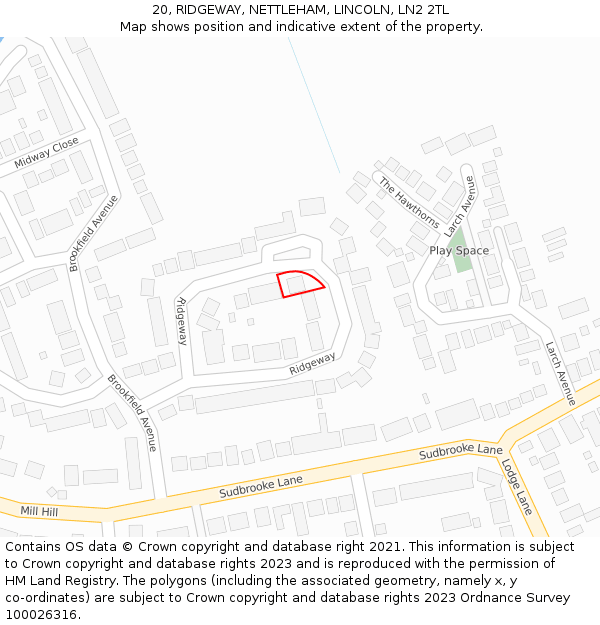 20, RIDGEWAY, NETTLEHAM, LINCOLN, LN2 2TL: Location map and indicative extent of plot