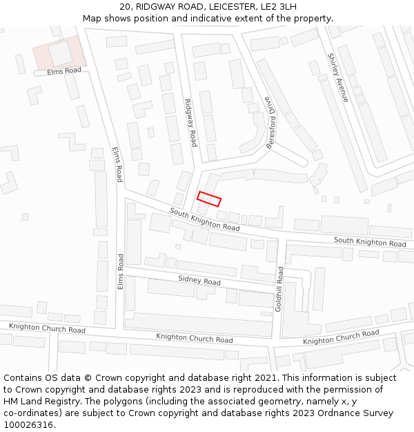 20, RIDGWAY ROAD, LEICESTER, LE2 3LH: Location map and indicative extent of plot