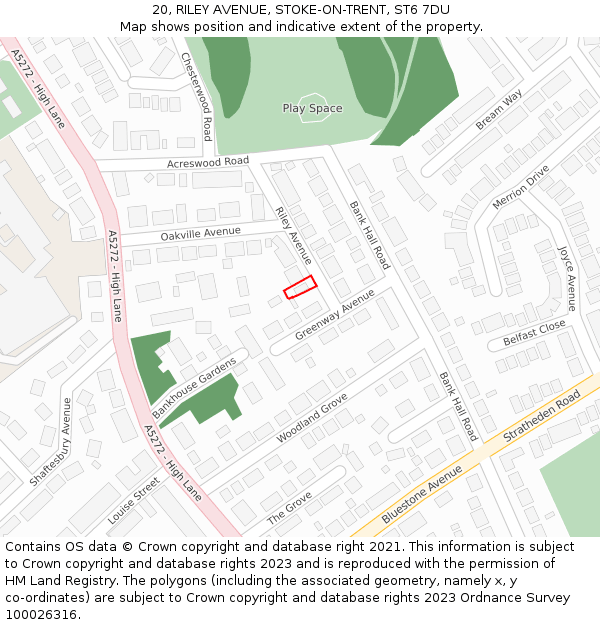 20, RILEY AVENUE, STOKE-ON-TRENT, ST6 7DU: Location map and indicative extent of plot