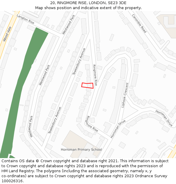 20, RINGMORE RISE, LONDON, SE23 3DE: Location map and indicative extent of plot