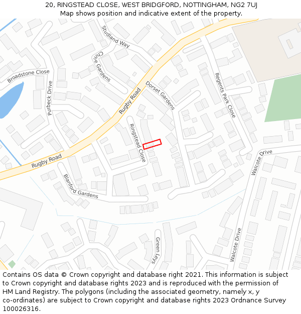 20, RINGSTEAD CLOSE, WEST BRIDGFORD, NOTTINGHAM, NG2 7UJ: Location map and indicative extent of plot