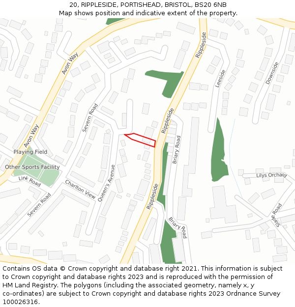 20, RIPPLESIDE, PORTISHEAD, BRISTOL, BS20 6NB: Location map and indicative extent of plot