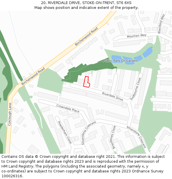 20, RIVERDALE DRIVE, STOKE-ON-TRENT, ST6 6XS: Location map and indicative extent of plot