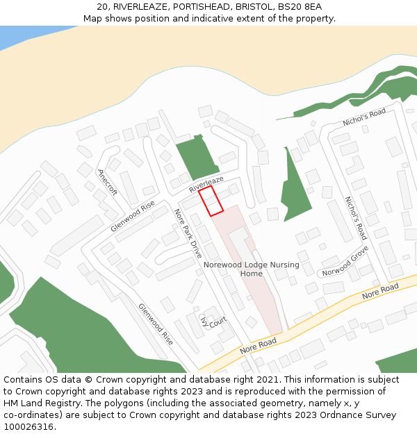 20, RIVERLEAZE, PORTISHEAD, BRISTOL, BS20 8EA: Location map and indicative extent of plot