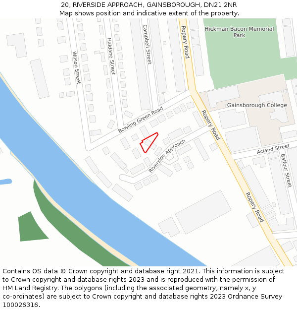 20, RIVERSIDE APPROACH, GAINSBOROUGH, DN21 2NR: Location map and indicative extent of plot