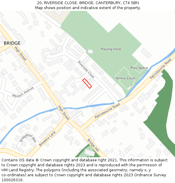 20, RIVERSIDE CLOSE, BRIDGE, CANTERBURY, CT4 5BN: Location map and indicative extent of plot