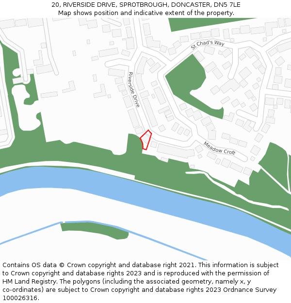 20, RIVERSIDE DRIVE, SPROTBROUGH, DONCASTER, DN5 7LE: Location map and indicative extent of plot