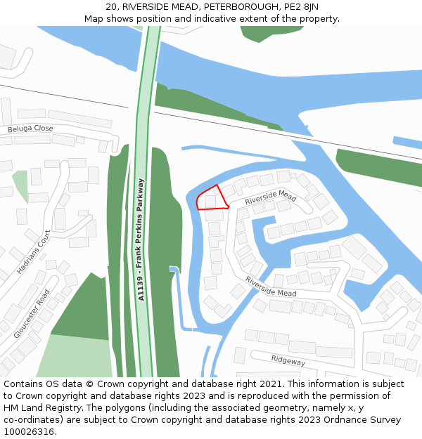 20, RIVERSIDE MEAD, PETERBOROUGH, PE2 8JN: Location map and indicative extent of plot