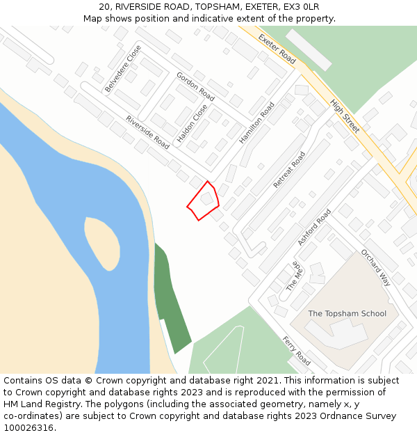 20, RIVERSIDE ROAD, TOPSHAM, EXETER, EX3 0LR: Location map and indicative extent of plot