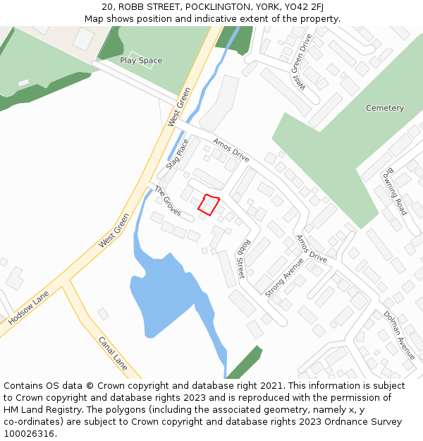 20, ROBB STREET, POCKLINGTON, YORK, YO42 2FJ: Location map and indicative extent of plot