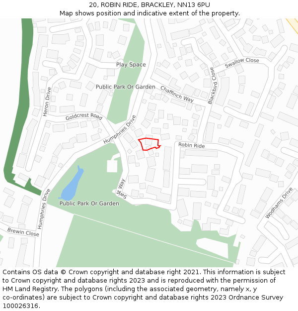 20, ROBIN RIDE, BRACKLEY, NN13 6PU: Location map and indicative extent of plot