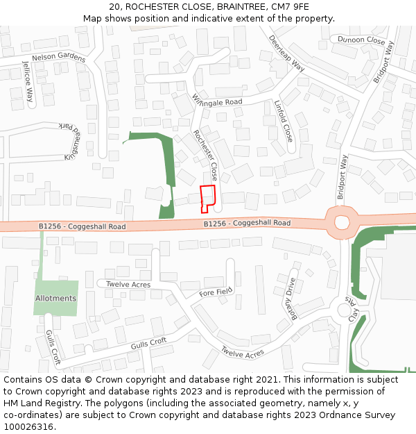 20, ROCHESTER CLOSE, BRAINTREE, CM7 9FE: Location map and indicative extent of plot