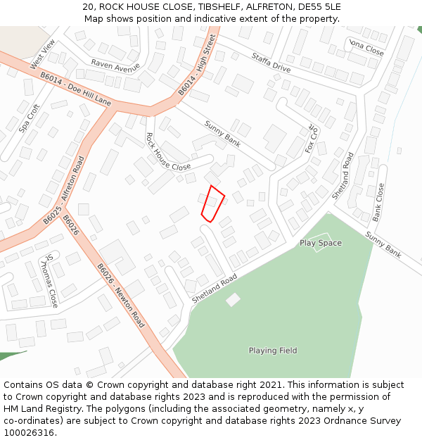 20, ROCK HOUSE CLOSE, TIBSHELF, ALFRETON, DE55 5LE: Location map and indicative extent of plot