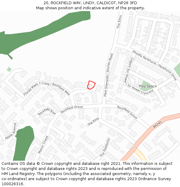 20, ROCKFIELD WAY, UNDY, CALDICOT, NP26 3FD: Location map and indicative extent of plot