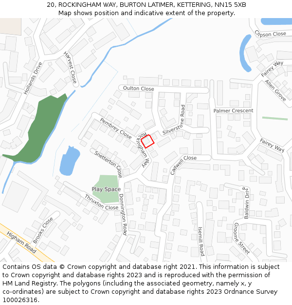 20, ROCKINGHAM WAY, BURTON LATIMER, KETTERING, NN15 5XB: Location map and indicative extent of plot