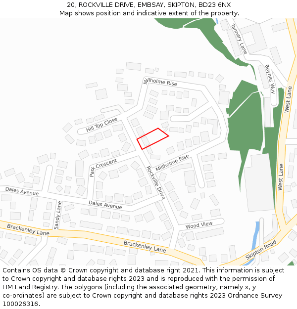 20, ROCKVILLE DRIVE, EMBSAY, SKIPTON, BD23 6NX: Location map and indicative extent of plot