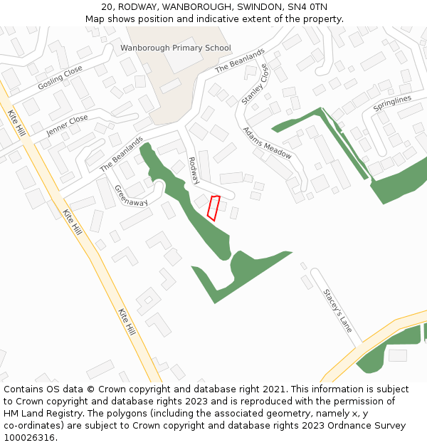 20, RODWAY, WANBOROUGH, SWINDON, SN4 0TN: Location map and indicative extent of plot