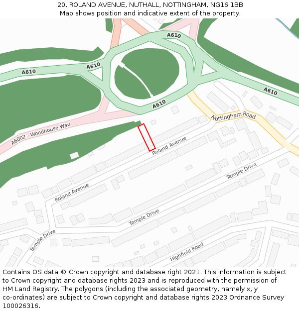 20, ROLAND AVENUE, NUTHALL, NOTTINGHAM, NG16 1BB: Location map and indicative extent of plot