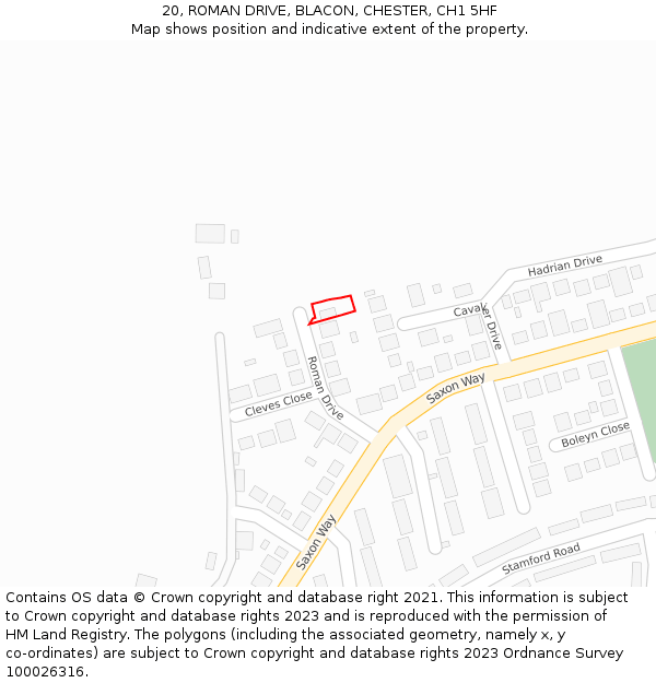 20, ROMAN DRIVE, BLACON, CHESTER, CH1 5HF: Location map and indicative extent of plot