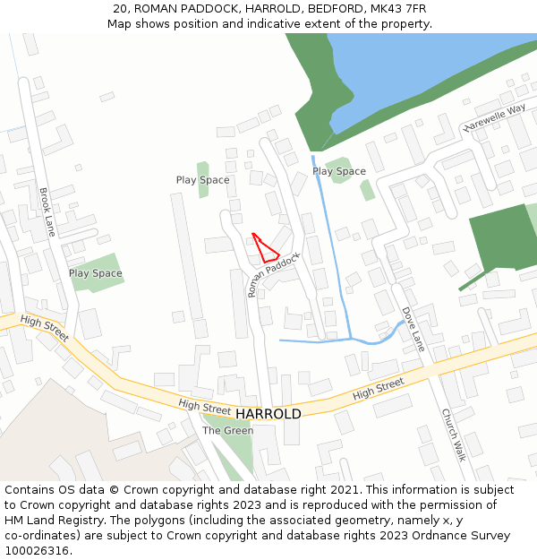 20, ROMAN PADDOCK, HARROLD, BEDFORD, MK43 7FR: Location map and indicative extent of plot