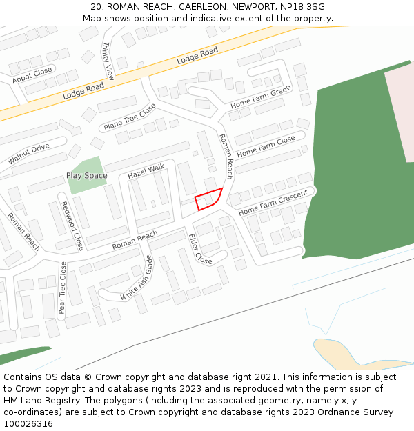 20, ROMAN REACH, CAERLEON, NEWPORT, NP18 3SG: Location map and indicative extent of plot