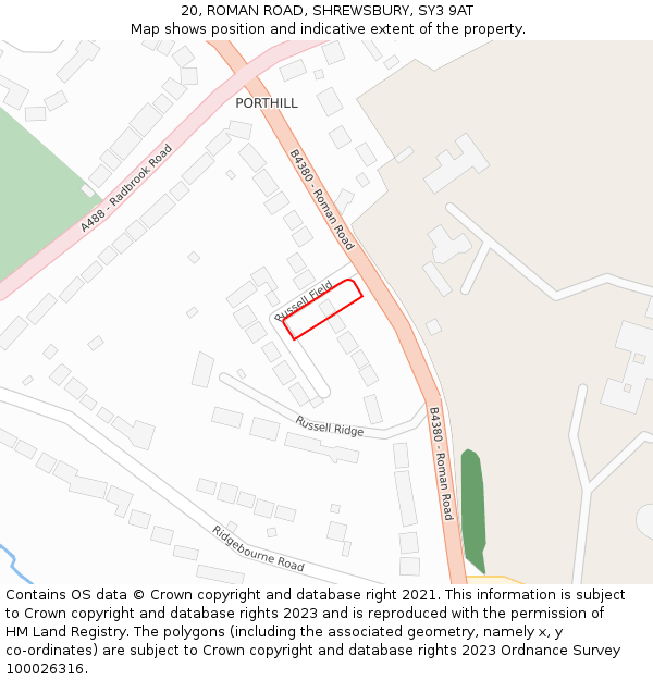 20, ROMAN ROAD, SHREWSBURY, SY3 9AT: Location map and indicative extent of plot