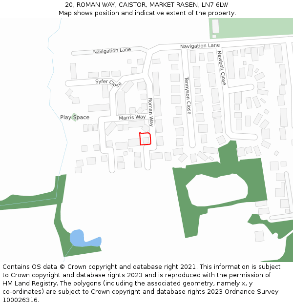 20, ROMAN WAY, CAISTOR, MARKET RASEN, LN7 6LW: Location map and indicative extent of plot