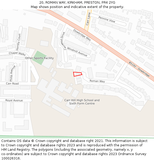 20, ROMAN WAY, KIRKHAM, PRESTON, PR4 2YG: Location map and indicative extent of plot