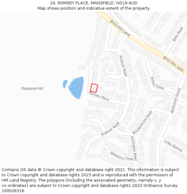 20, ROMSEY PLACE, MANSFIELD, NG19 6UD: Location map and indicative extent of plot