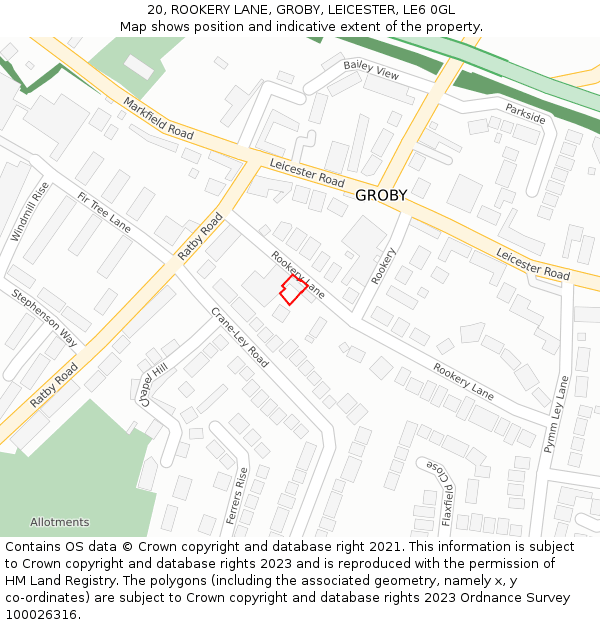 20, ROOKERY LANE, GROBY, LEICESTER, LE6 0GL: Location map and indicative extent of plot