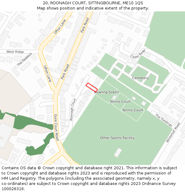 20, ROONAGH COURT, SITTINGBOURNE, ME10 1QS: Location map and indicative extent of plot